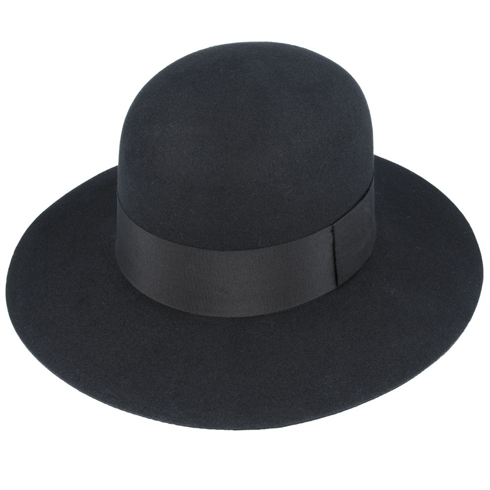 Bolero Wide Stiff Brim Round Crown Wool Hat - Black
