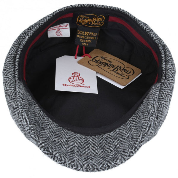 Grey-Black Herringbone Harris Tweed 100% Pure Wool Newsboy Cap