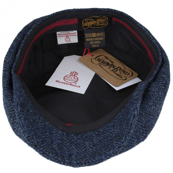 Gladwin Bond Harris Tweed Wool Herringbone Newsboy Cap - Navy-Blue