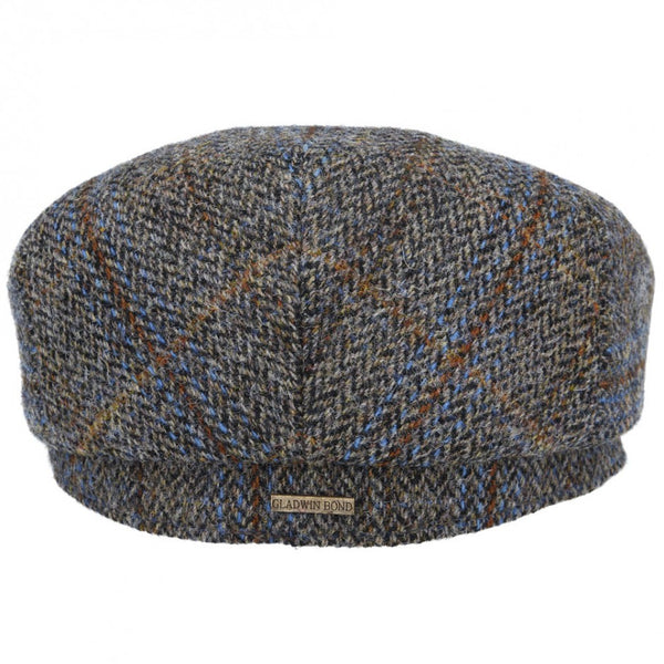 Green & Blue Herringbone With a Rust Overcheck Harris Tweed Wool Flat Cap