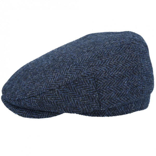 Harris Tweed 100% British Wool Herringbone Flat Cap - Navy-Blue