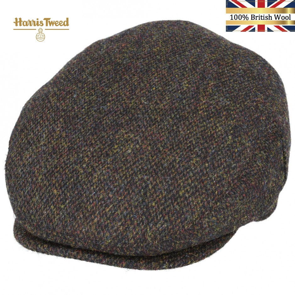 Harris Tweed 100% British Wool Tweed Flat Cap - Green