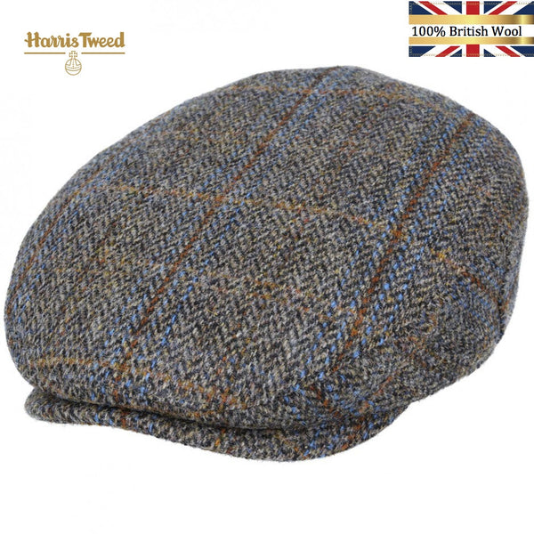 Harris Tweed 100% British Wool Herringbone Check Flat Cap - Green