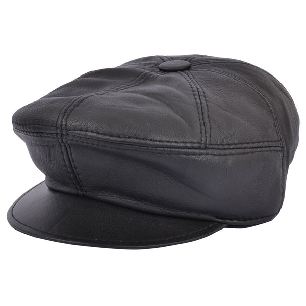 Genuine Leather Ivy Flat Cap, Newsboy,Gatsby - Black