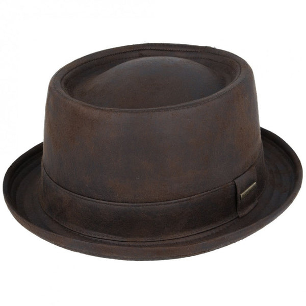 Gladwin Bond Leather Look Pork Pie Hat - Black