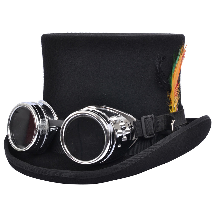 Steampunk Top Hat With Goggles - Silver