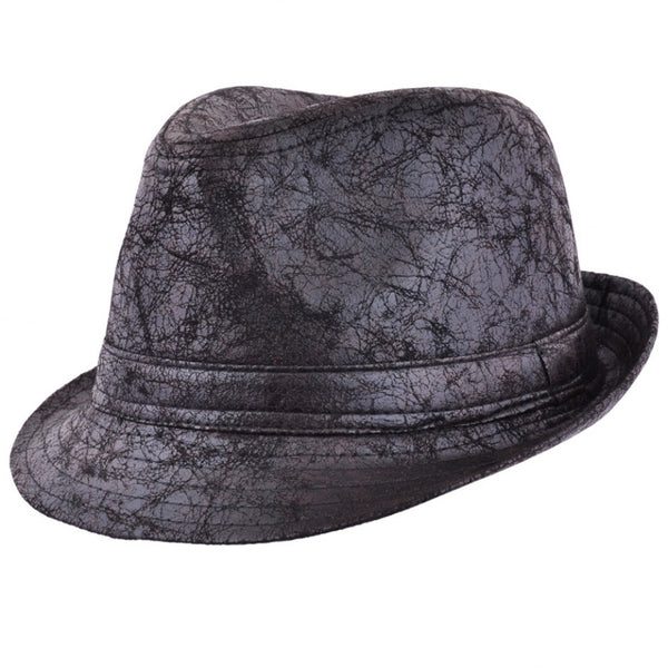 Maz Cracked Leather Look Distressed Vintage Trilby Hat