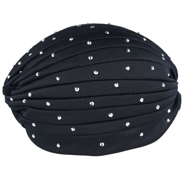 Maz Trendy Diamondy Stretchy Turban Hat - Black